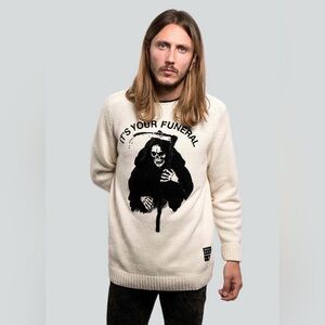 Unisex Drop Dead “It’s your Funeral” Beige Graphic Sweater
